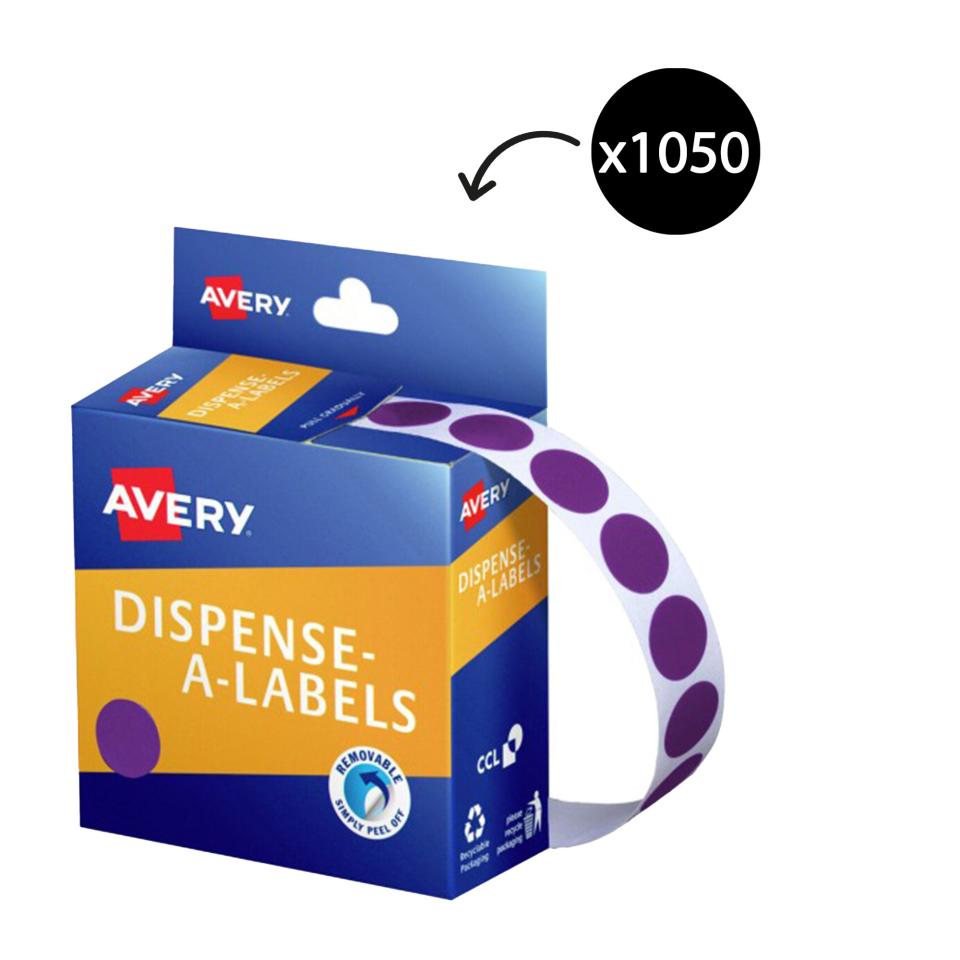 Avery Circle Dispenser Labels 14mm Diameter Purple 1050 Labels