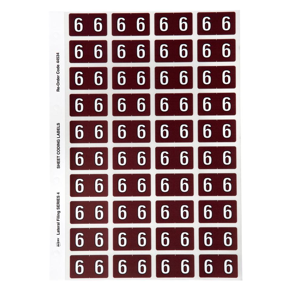 Avery Colour Coding Labels 25mm Numeric 6 Brown Pack 240