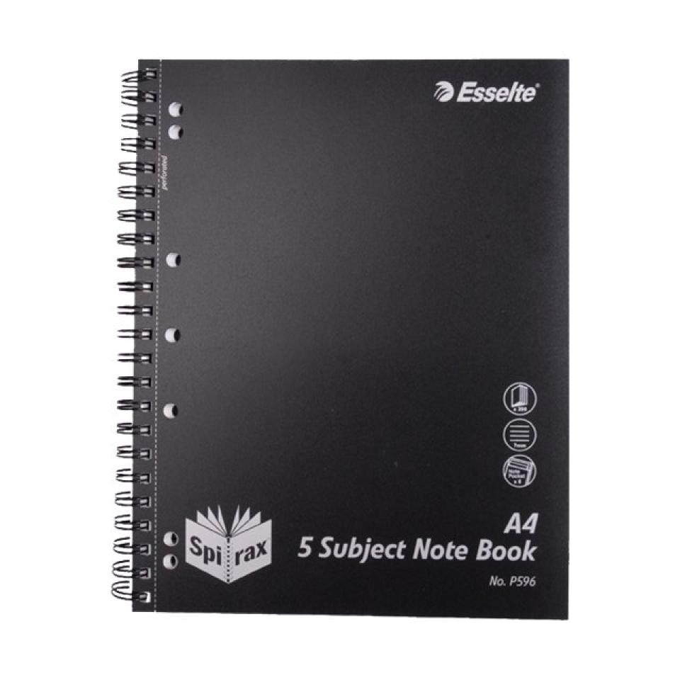 Spirax PP P596 5 Subject Book Side Opening 4 Divider Pockets 250 Page