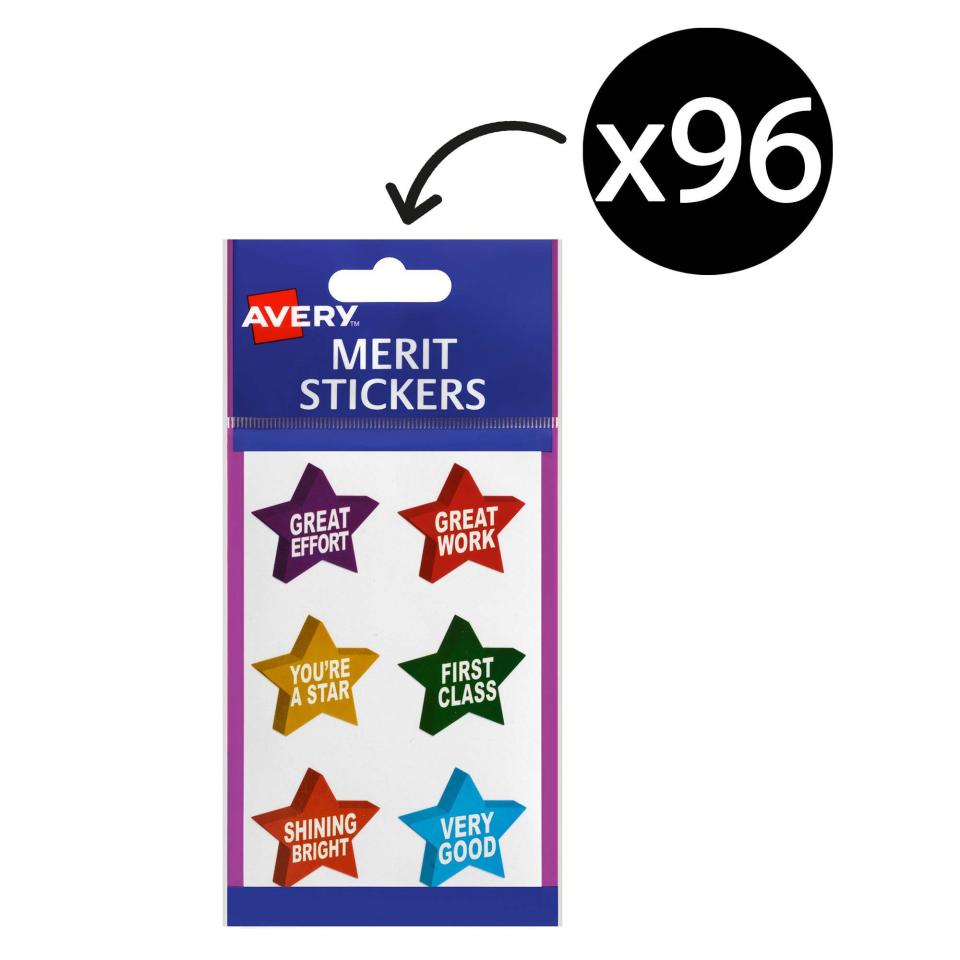 Avery Merit and Reward Stickers 3D Stars 30 mm diameter Pack 96 