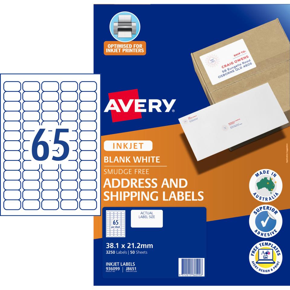 50 Sheets Of Address Labels 65 Per Sheet J8651 