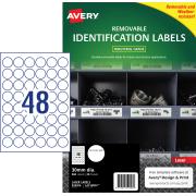 Avery Removable Label White L4716rev  48up 30mm Dia Pkt 20