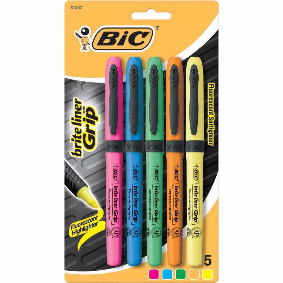 BIC Highlighter Briteliner Grip Assorted Colours Pack 5