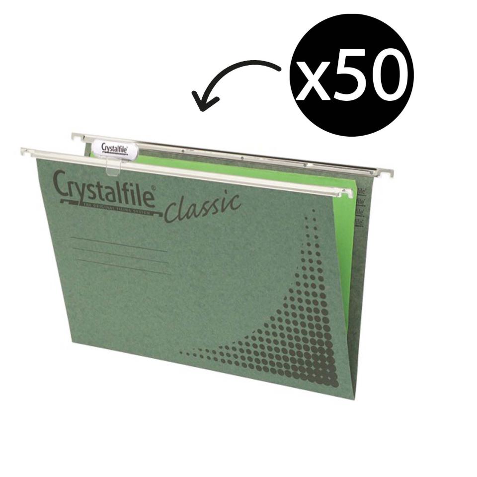 Crystalfile Suspension File Manilla Board 100% Recyclable Foolscap Green Box 50