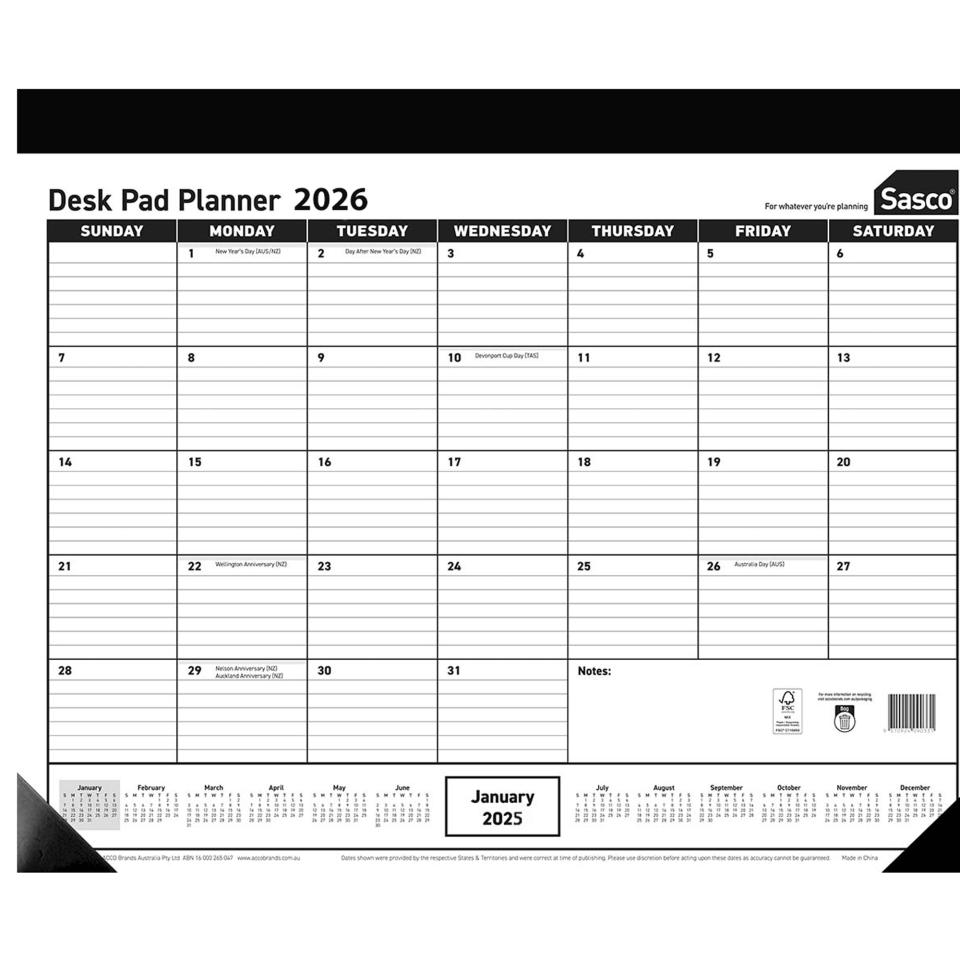 Sasco 2026 Monthly Desk Planner 430mm x 555mm Image