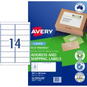 Avery L7163 FSC Eco Friendly Addresss Shipping Labels 14up 99.1 x 38.1mm Pack 40