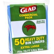 Glad XLGP50/10 Heavy Duty Bin Liners XLarge 70-77L Blue Pack 50
