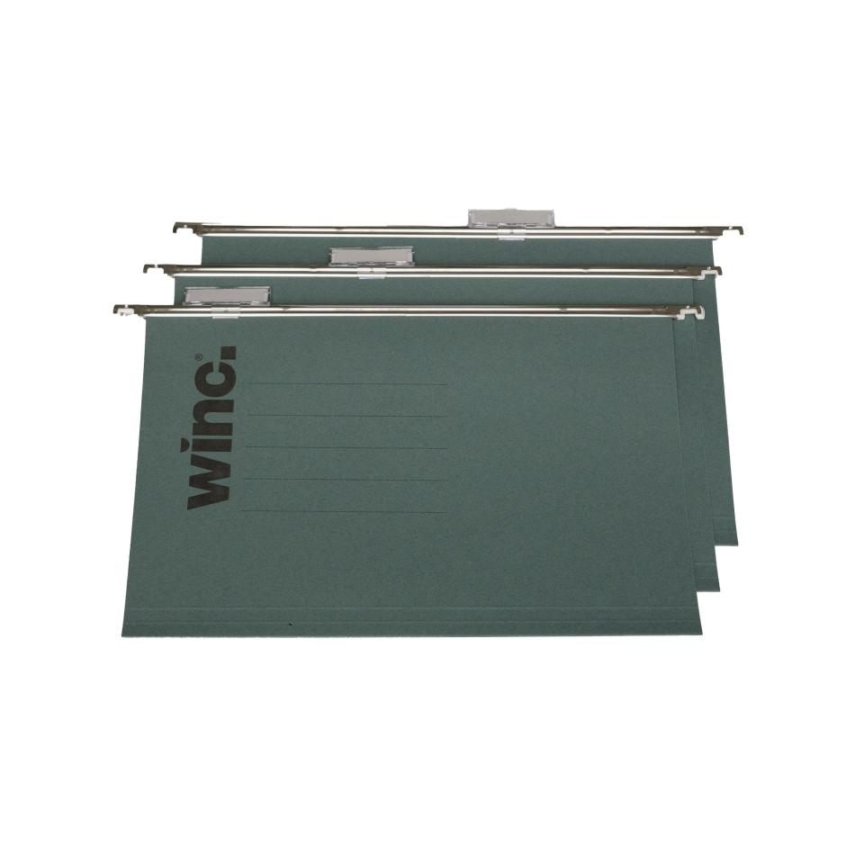 Winc Suspension File Manilla 100% Recycled Foolscap Green Complete with Tabs & Inserts Box 50 Image