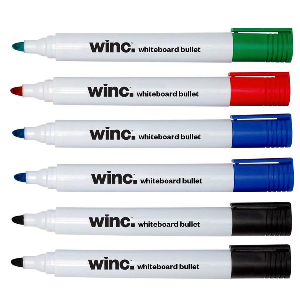 Winc Whiteboard Marker Bullet Tip 1.5-3.0mm Assorted Set 6