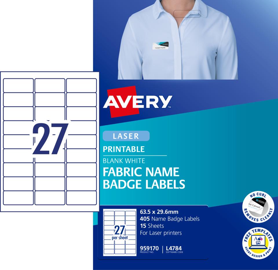 Avery L4784 Fabric Name Badge Labels For Laser Printers 63 5 X 29 6mm