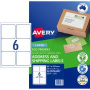 Avery L7166 FSC Eco Friendly Address Shipping 6up 99.1x93.1mm Pack 40