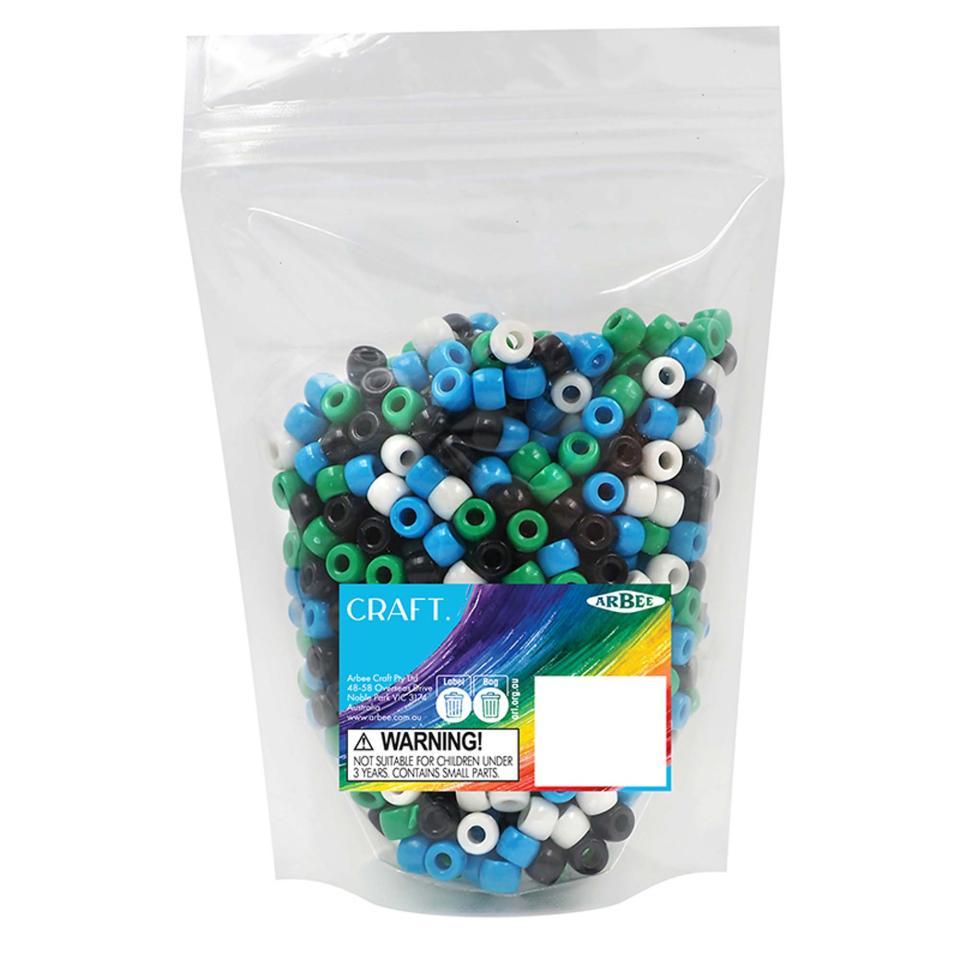 Arbee Beads Pony Beads Tsi Green Black Blue White 9mm 250g Image