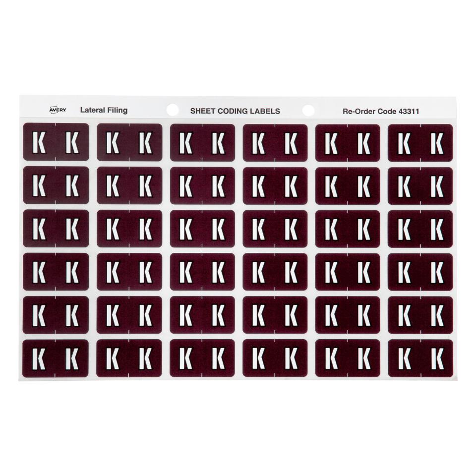 Avery K Side Tab Colour Coding Labels for Lateral Filing - 25 x 38mm - Brown - 180 Labels
