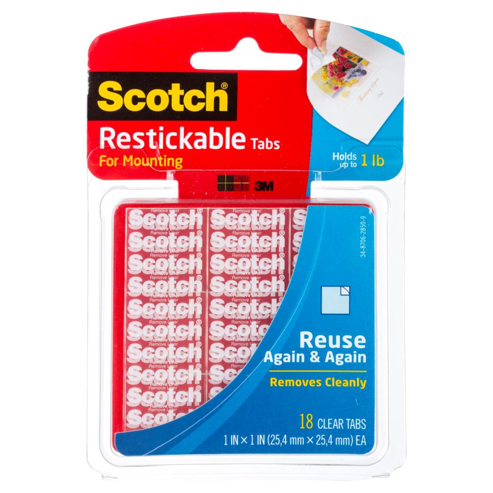 Scotch Restickable Mounting Tabs 2.5 x 2.5cm Clear Pack 18