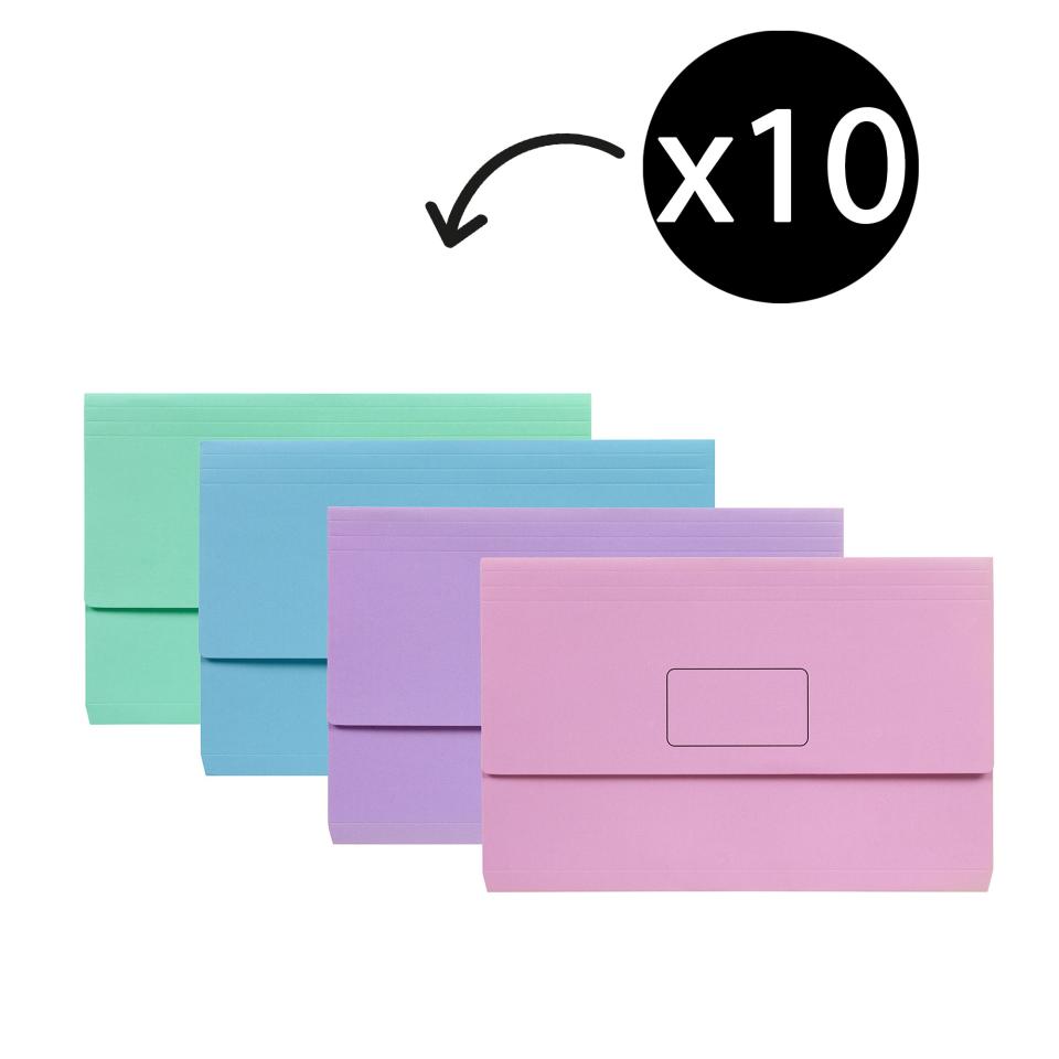 Marbig Slimpick Document Wallet Foolscap Pastels Assorted Pack 10