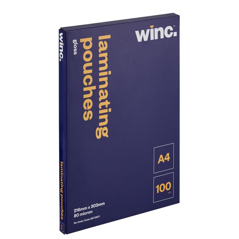 Winc A4 80 Micron Gloss Laminating Pouches Pack 100