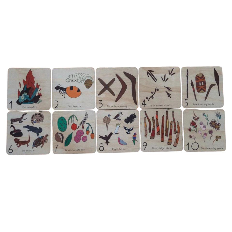 Timber Kids Aboriginal Easy-as-123 Timber Number Learning Tiles 12cm