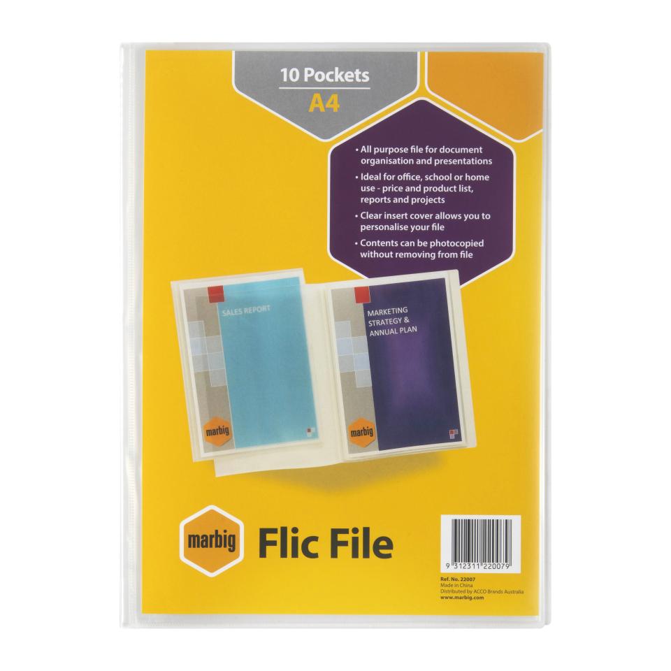 Marbig Flic File Display Book A4 10 Pocket Insert Cover/Clear