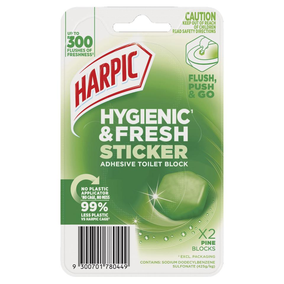 Harpic Hygienic & Fresh Sticker Adhesive Toilet Block Pine Pack 2