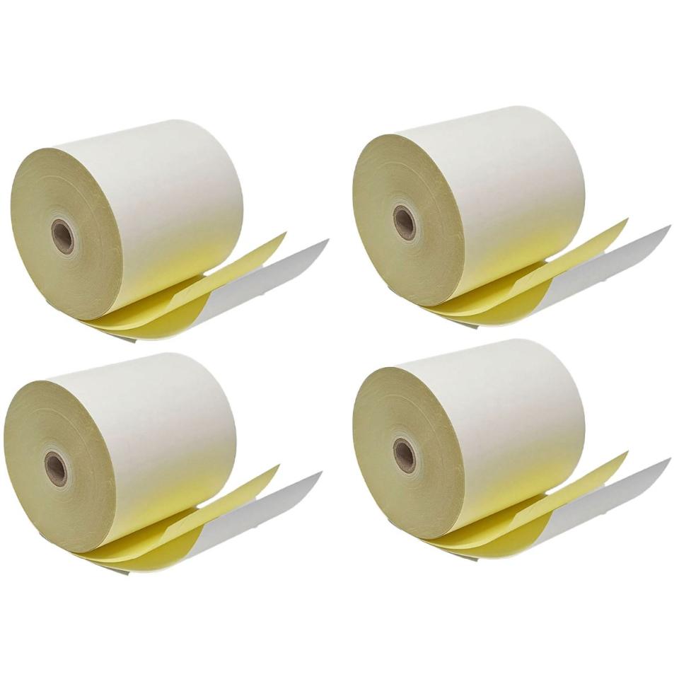 Winc Carbonless Paper Roll 76 x 76mm 12mm Core 2ply White Yellow Pack 4