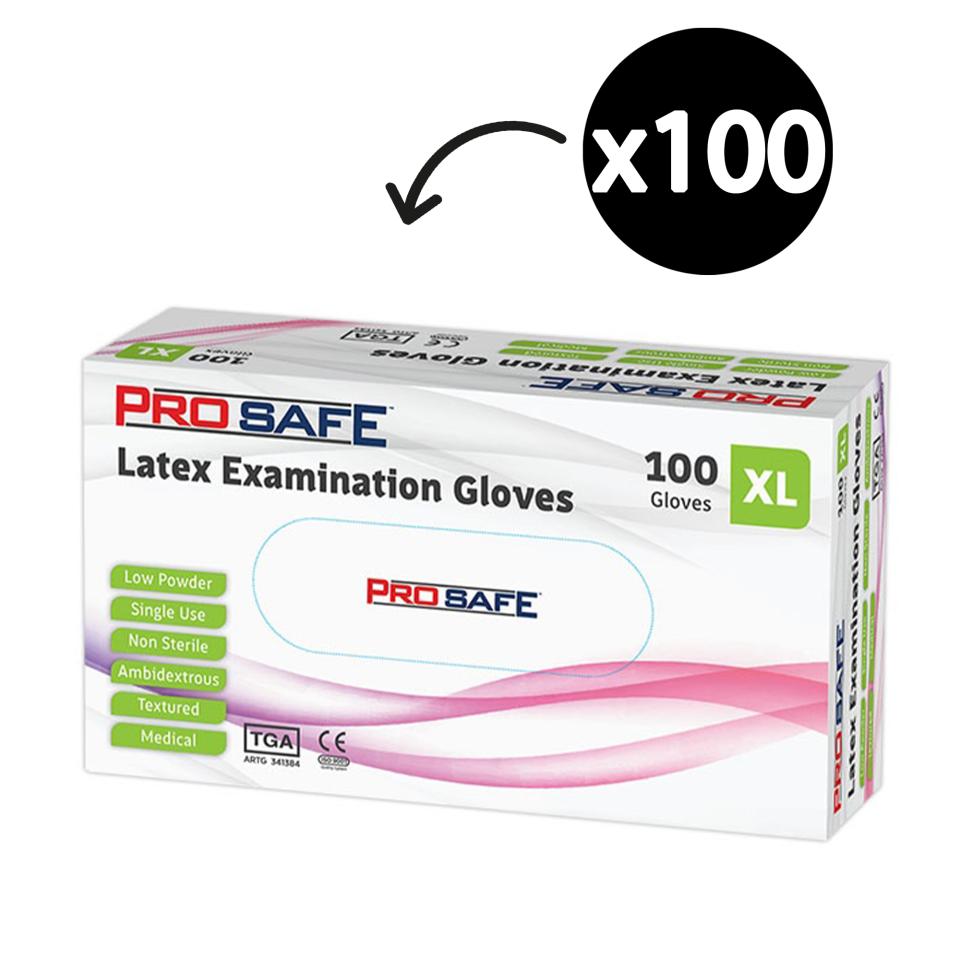 Prosafe Latex Examination Gloves Lightly Powdered White Box 100