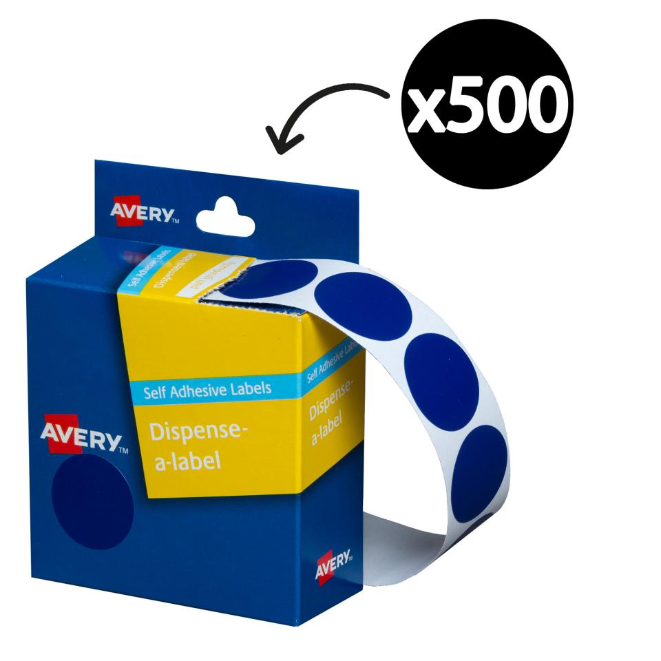 Avery Circle Dispenser Labels 24mm Diameter Blue 500 Labels
