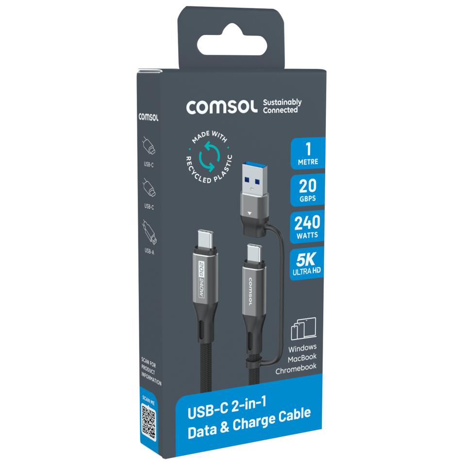 Comsol 1m 2-in-1 USB-C & A To USB-C 4k Cable 240w | Winc