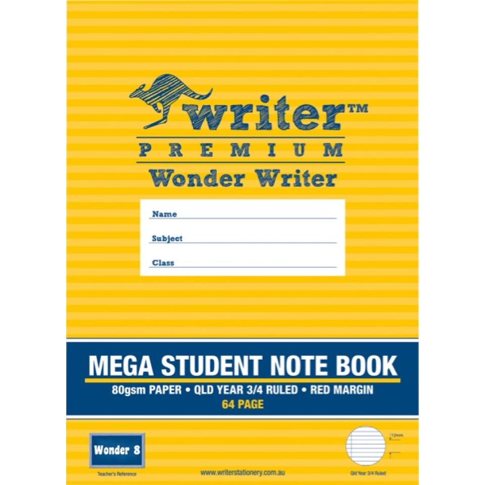 Wonder Writer Eb6587 Mega Student Notebook Qld Year 3/4 Ruled Red Margin 64 Pages