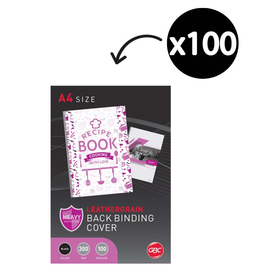 GBC Leathergrain Back Binding Cover A4 300 GSM Black Pack 100 Image