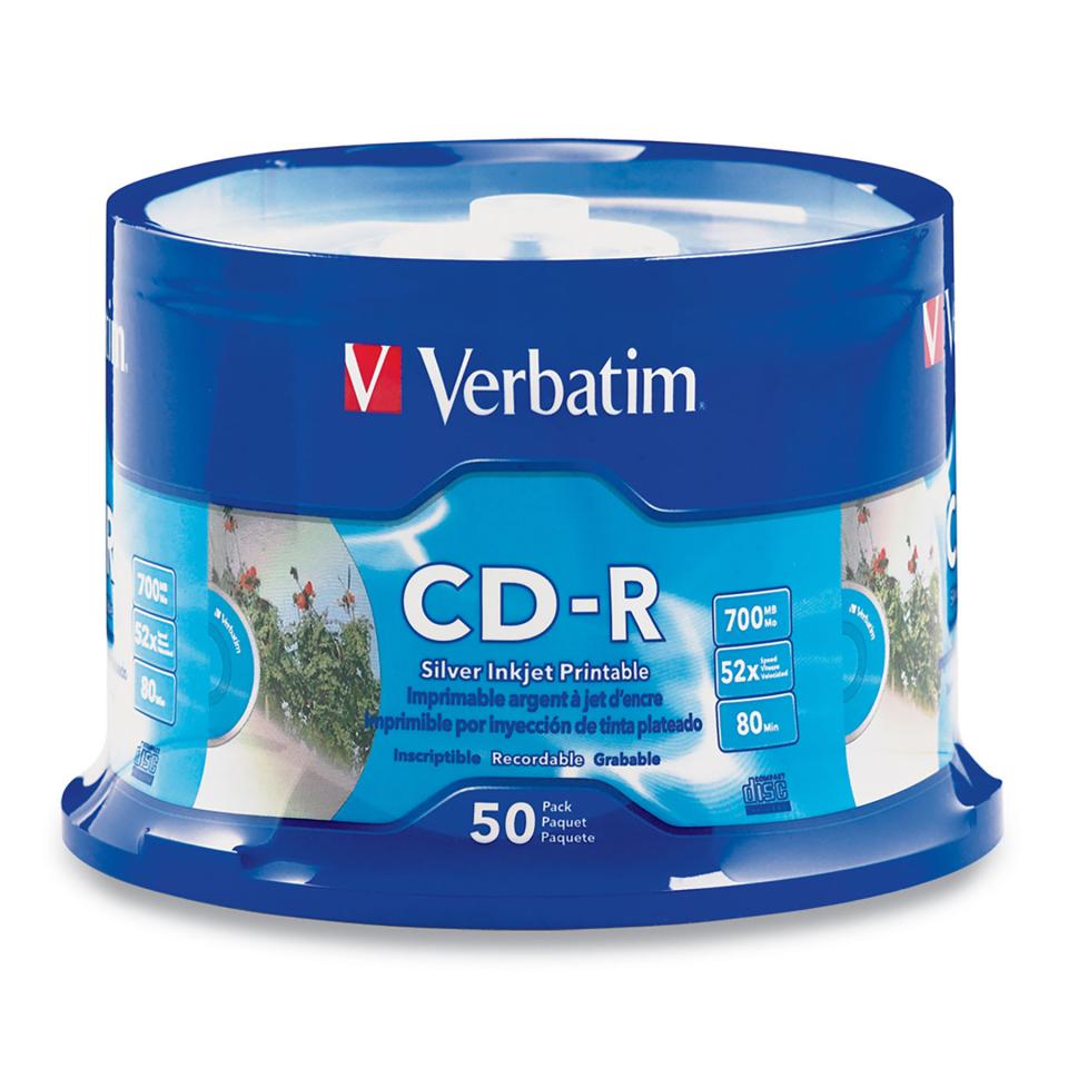 Verbatim Silver Inkjet Printable CD-R 700 MB / 52x / 80 Min - 50-Pack Spindle