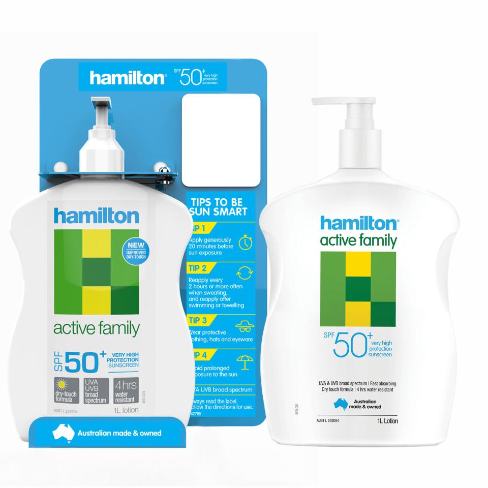 Hamilton Sunscreen 2 x 1L Active Family With Free Sunscreen Dispenser