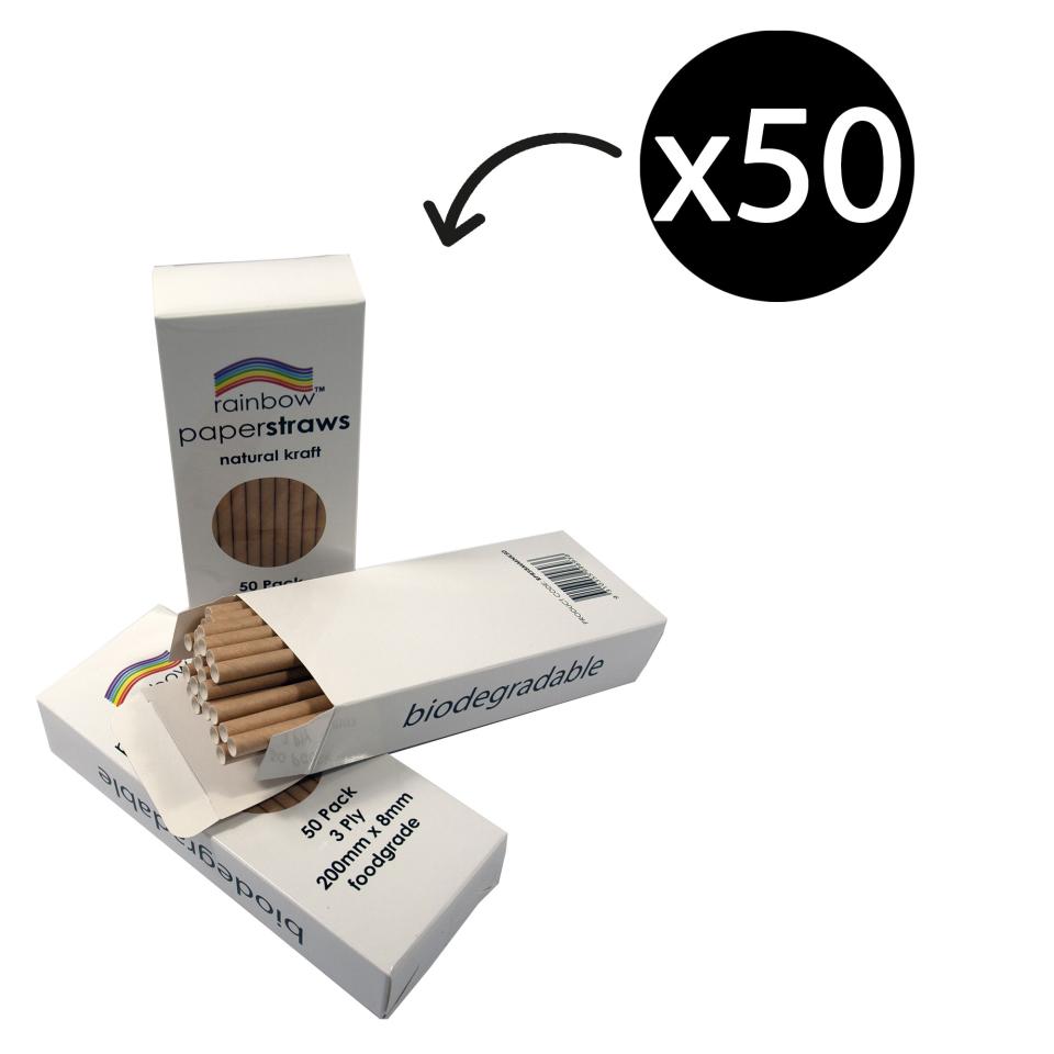 Rainbow Paper Retail Straws 8mm x 200mm Natural Pack 50 