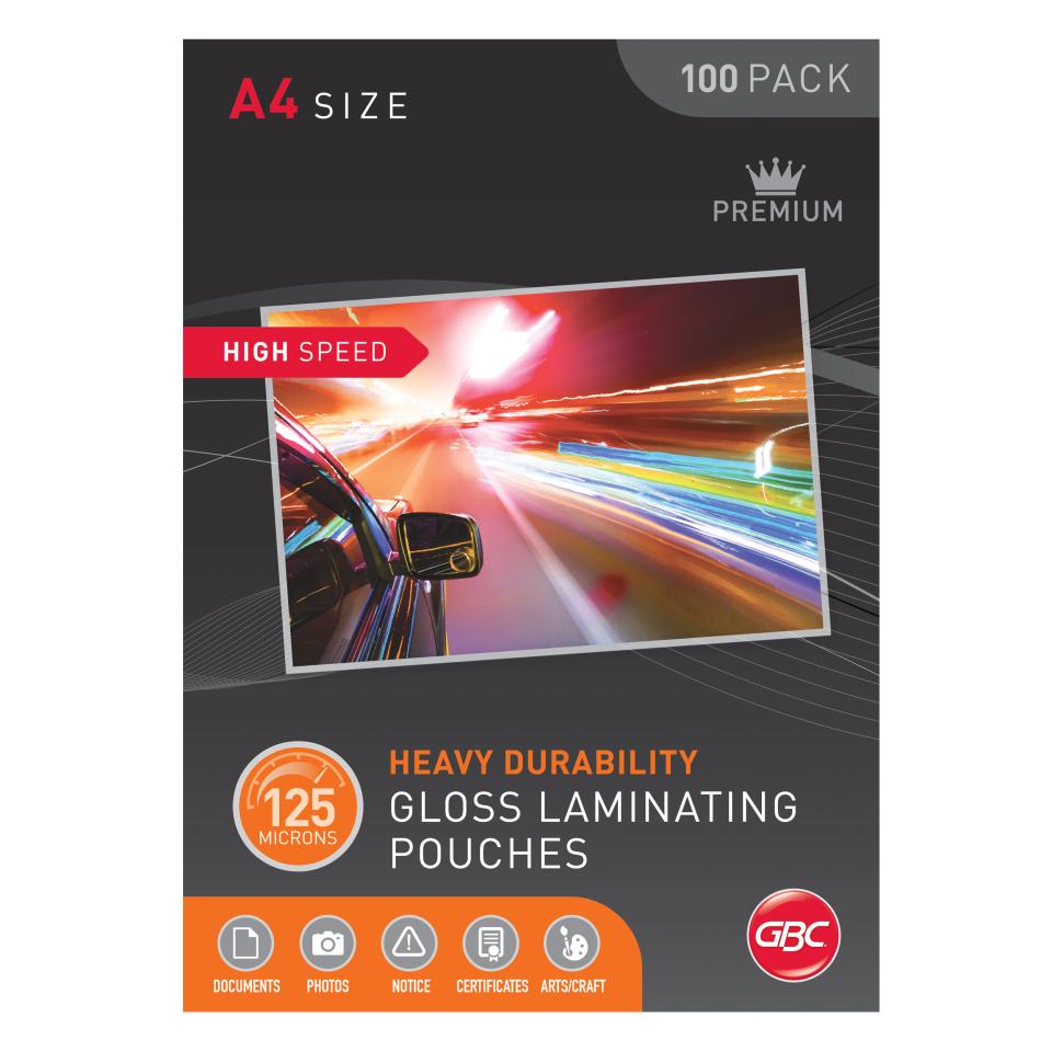 GBC A4 125 Micron High Speed Glossing Laminating Pouches Pack of 100