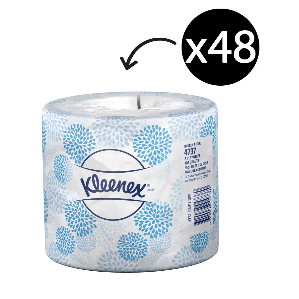 Kleenex 4737 Executive Toilet Tissue Roll 2 Ply 300 Sheets Roll White Pack 48