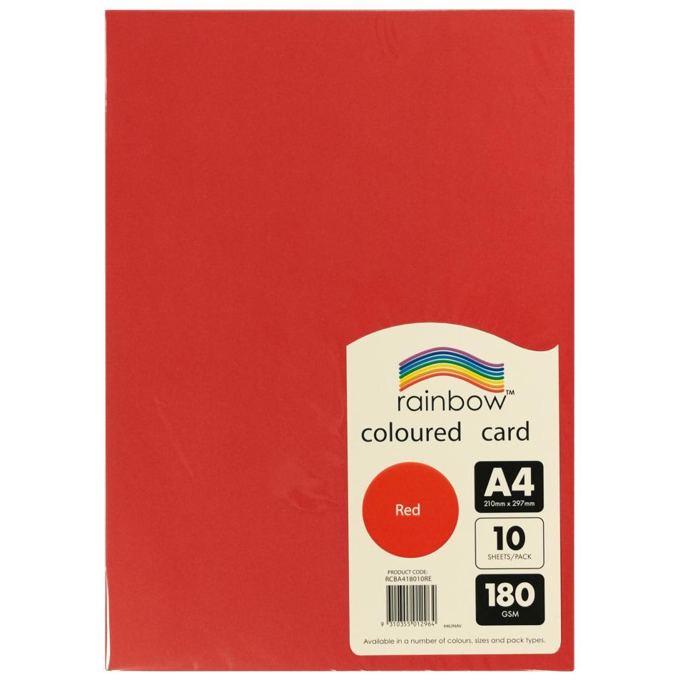 Rainbow Coloured Card 180gsm A4 10 Sheet Red Image