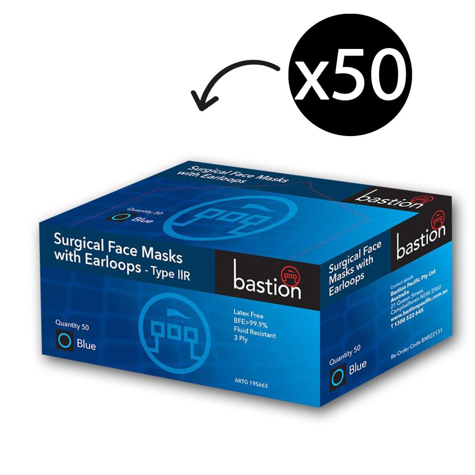 Bastion Disposable Surgical Face Masks with Earloops 3ply Type Iir Box