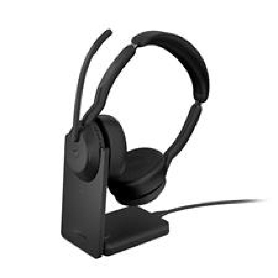 Jabra Wireless Evolve2 55 MS Stereo Bluetooth ANC Headset W Charging Stand Link380a USB-A Image
