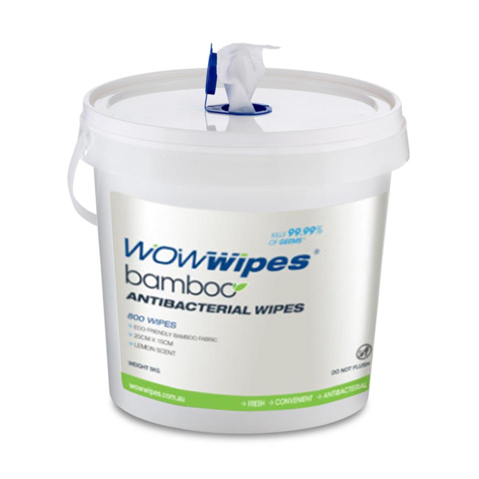 Wow Wipes Antibacterial Bamboo Wipes with Dispenser Bucket 800 Sheets