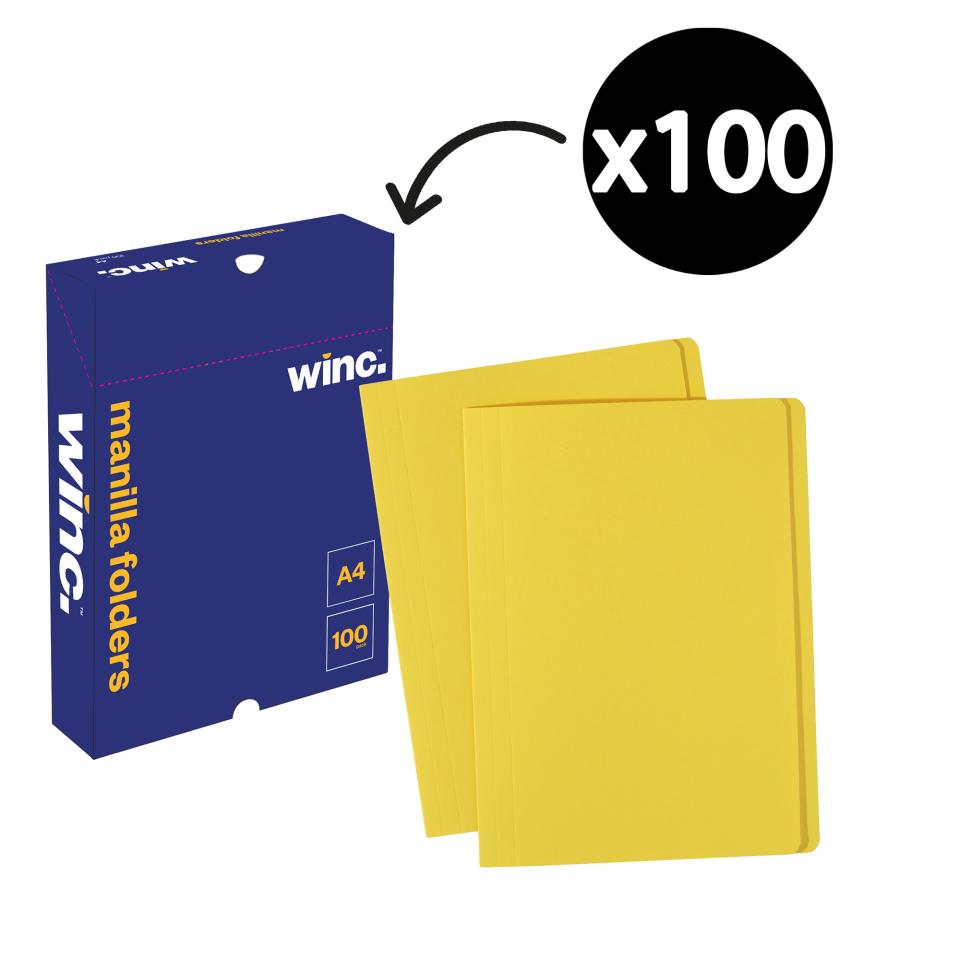Winc Manilla Folder A4 Yellow Box 100