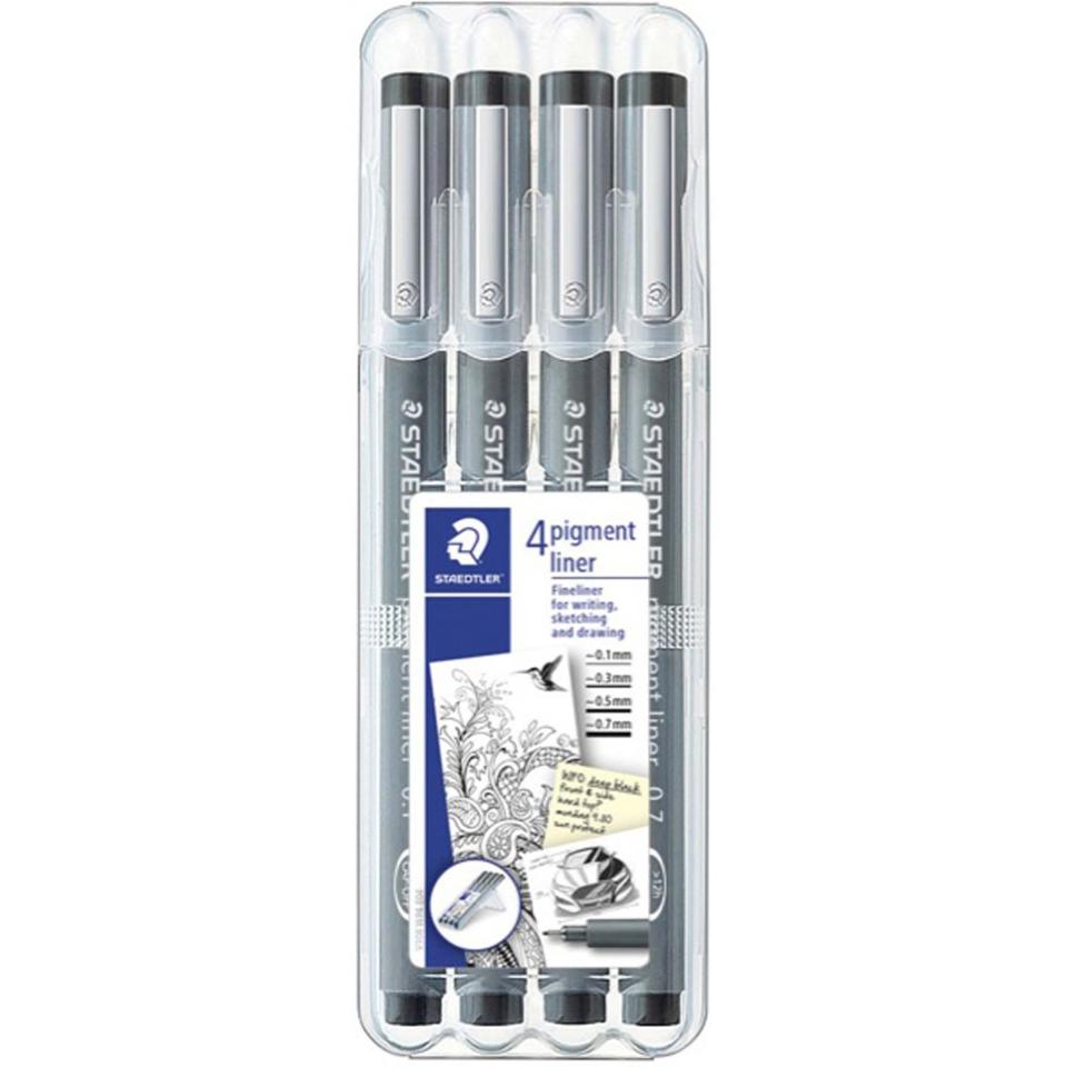 Staedtler Pigment Liners Assorted Widths Black Pack 4 Image