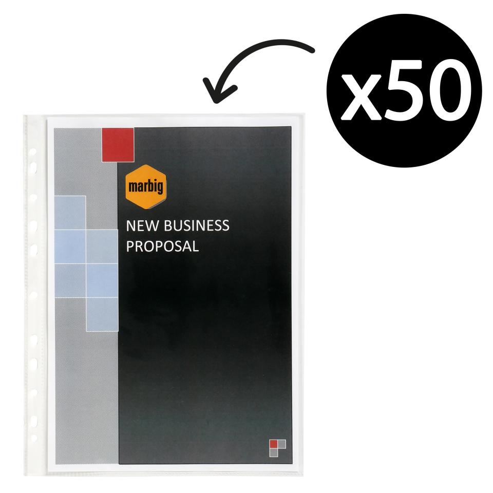 Marbig Deluxe A4 Heavy Duty Sheet Protector Clear Pack 50 Winc