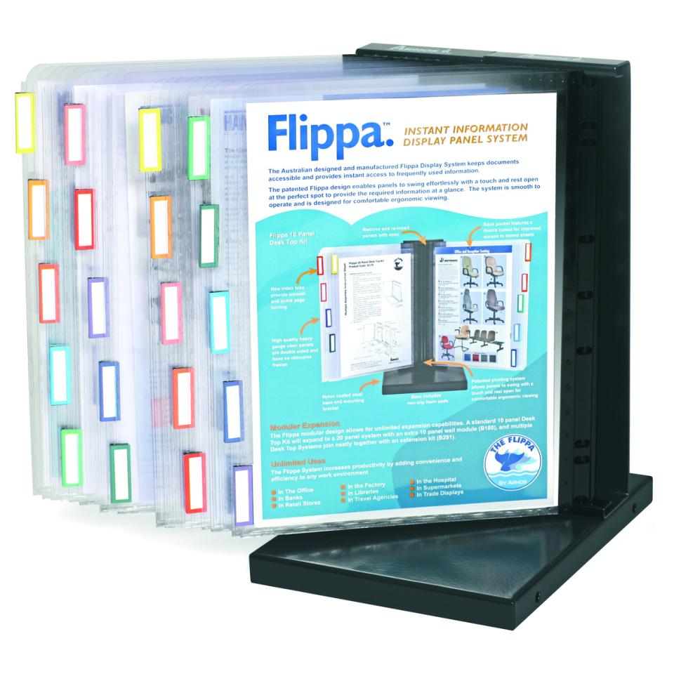 Arnos Flippa Desktop Display System 20 Panels A4 Black
