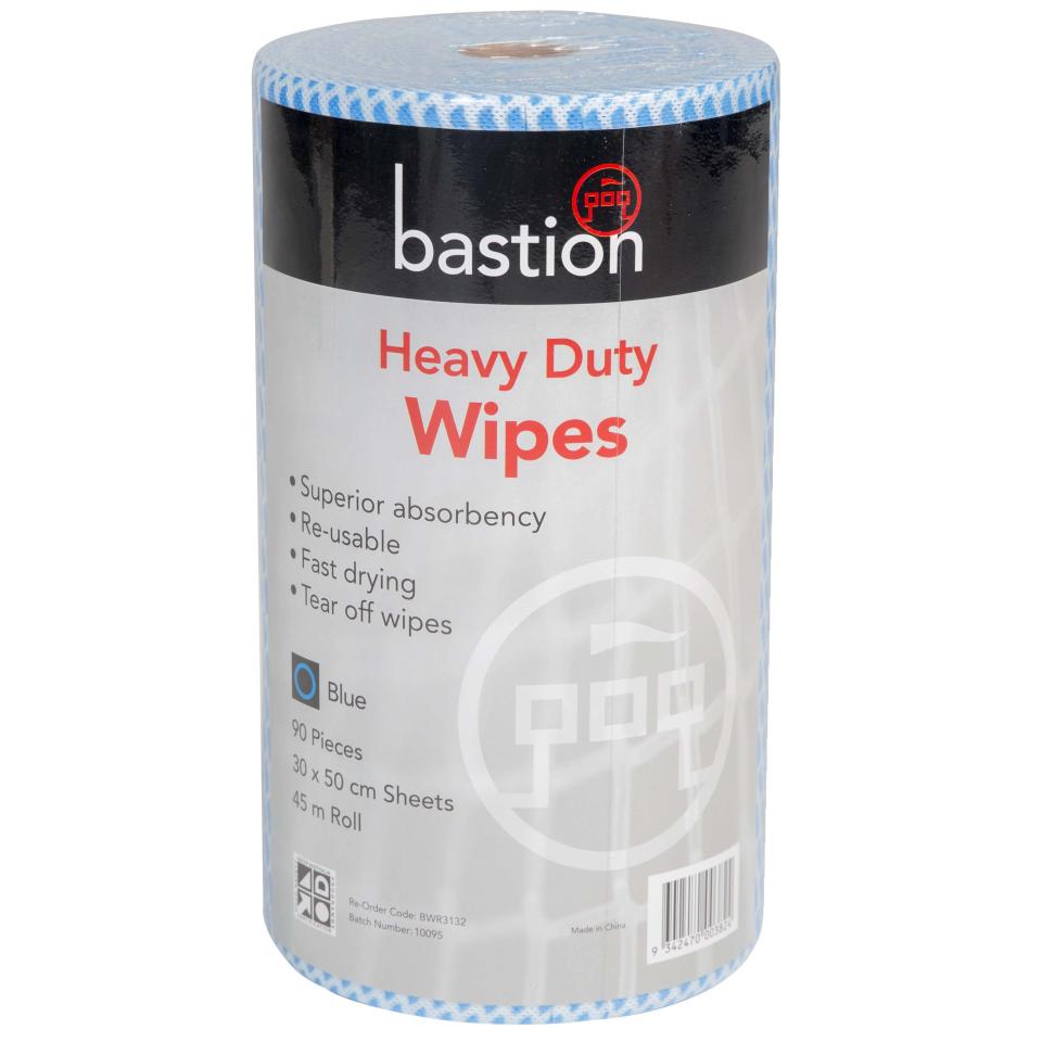 Bastion Heavy Duty Wipes 45m Roll 90 Pieces 30x50cm Blue Roll Carton 4
