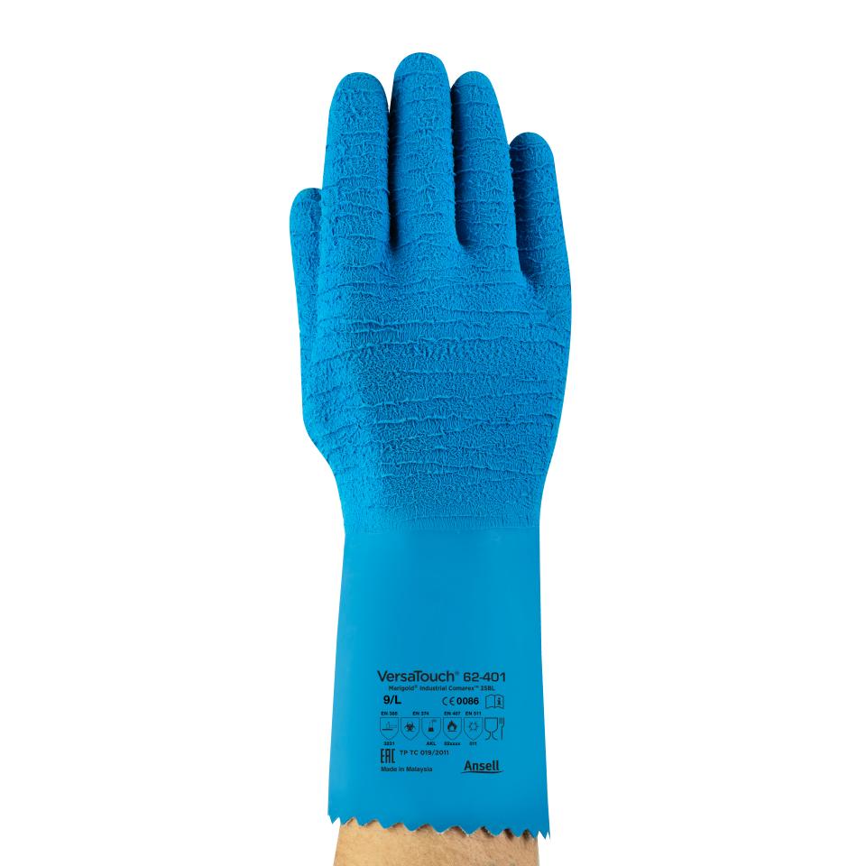 Ansell Versatouch 62-401 Latex Gloves Chemical And Liquid Protection Gauntlet Blue Pair