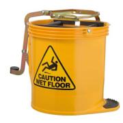 Cleera Mop Bucket Heavy Duty Plastic Foot Pedal Wringer On Wheels 15 Litre Yellow