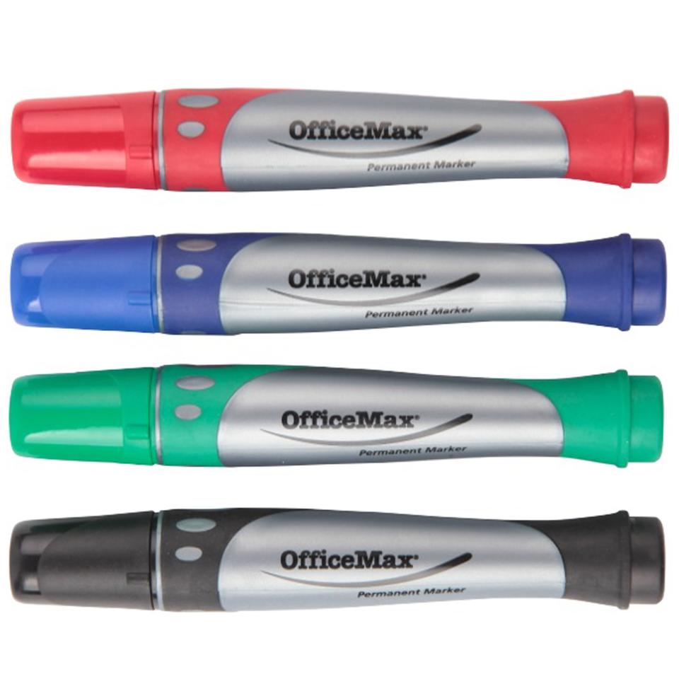 Officemax Assorted Colours Permanent Marker 2.0-5.0mm Chisel Tip Pack Of 4