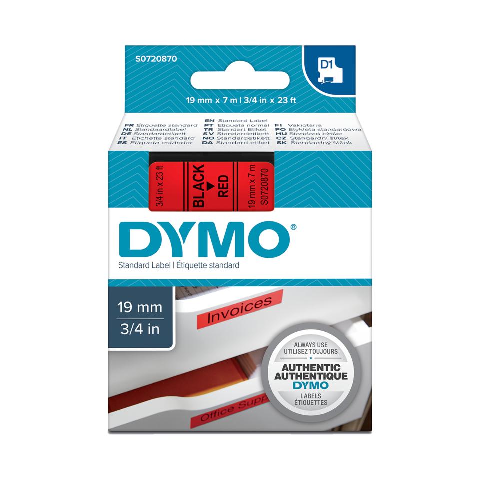 Dymo D1 Label Printer Tape 19mm x 7m Black On Red