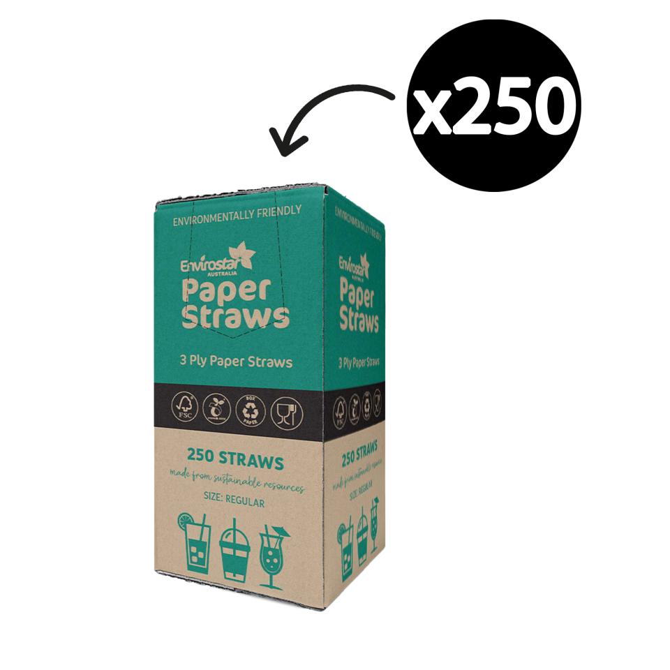 Envirostar Regular Paper Straw 6 x 197mm Kraft Pack 250 Image