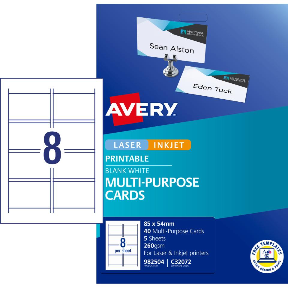 Avery Printable Placards - 85 x 54mm - 40 cards - 260g/m2 (C32072)