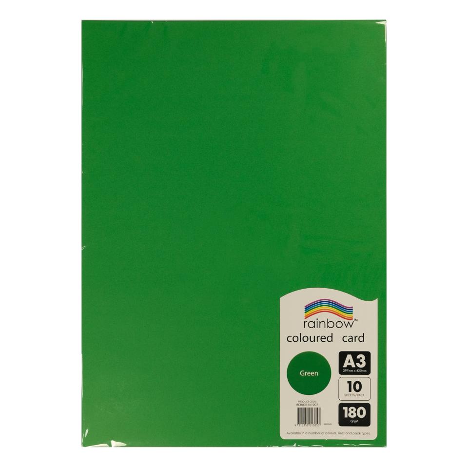 Rainbow Coloured Card 180gsm A3 10 Sheet Green Image